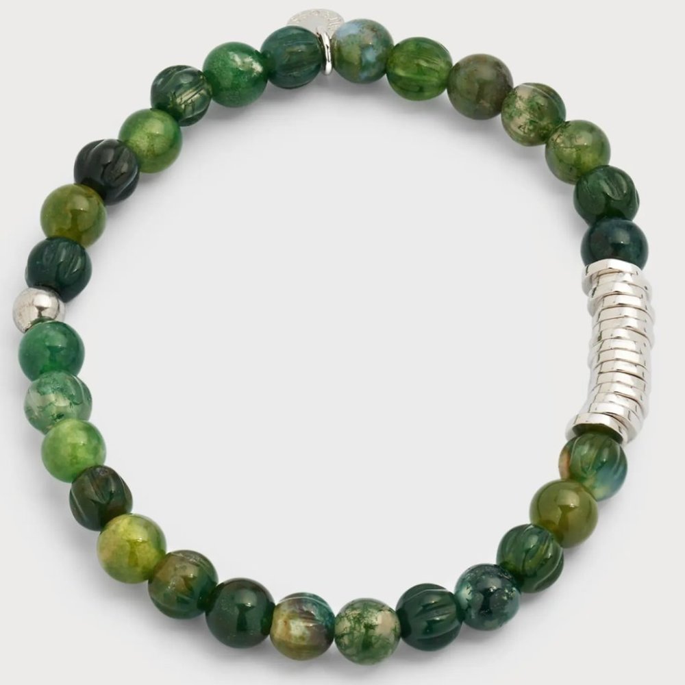 Tateossian Men's Moss Agate Beaded Bracelet